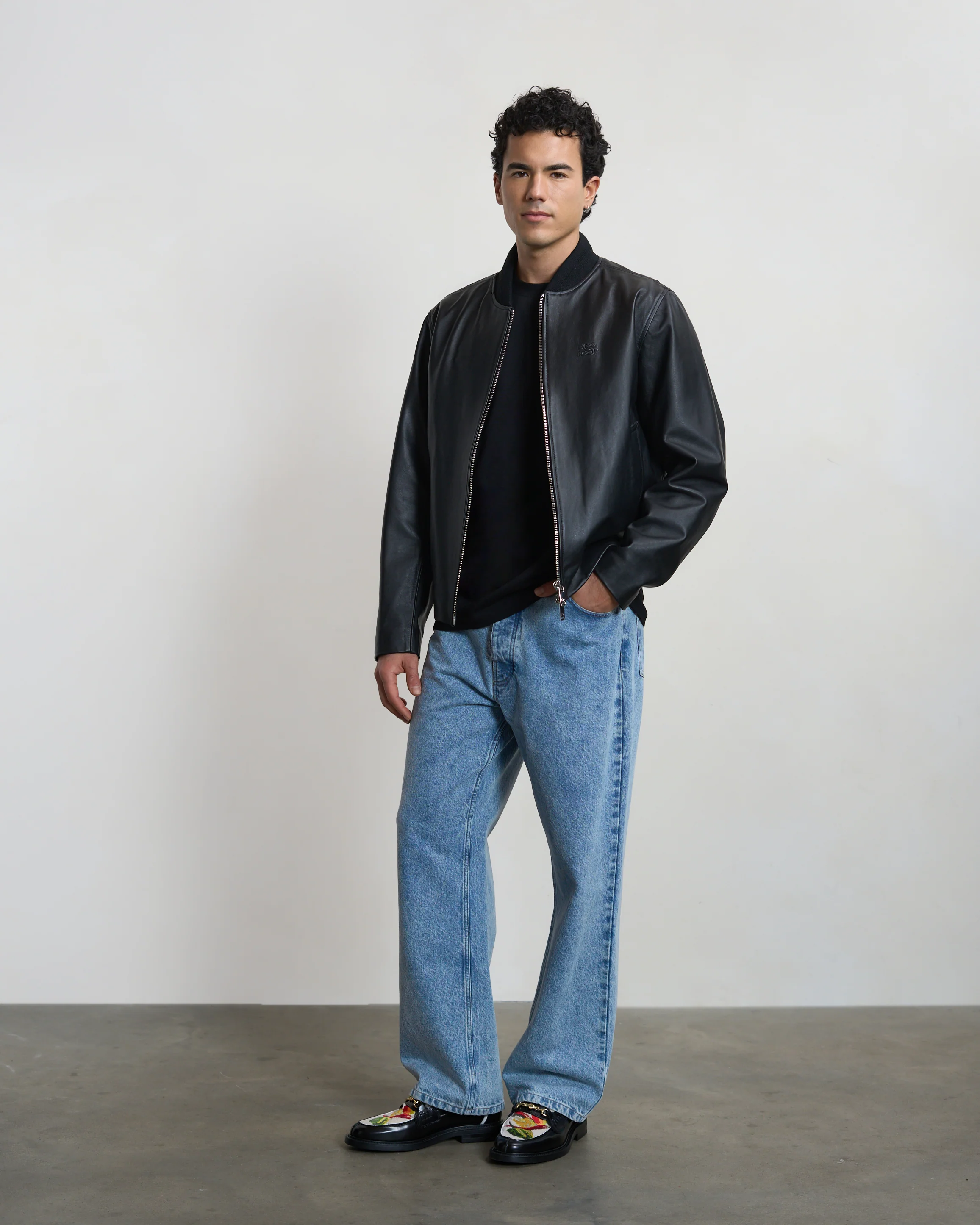 Leather Bomber Jacket Black - Image 4