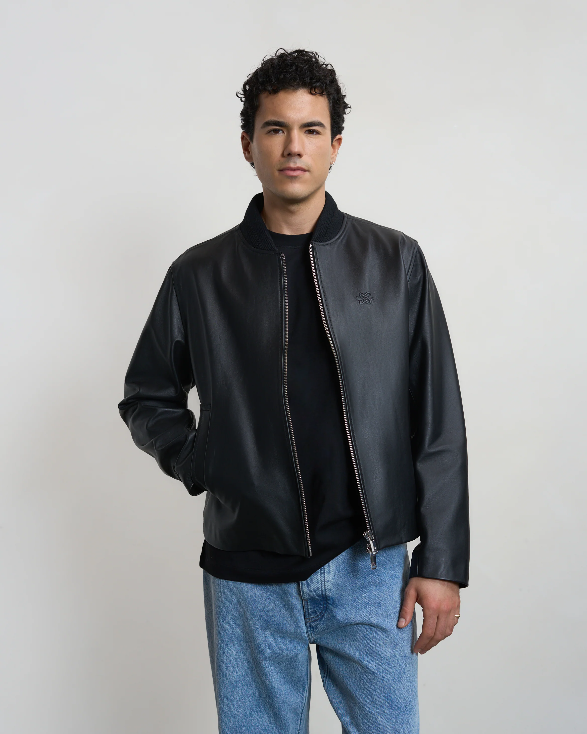 Leather Bomber Jacket Black - Image 5