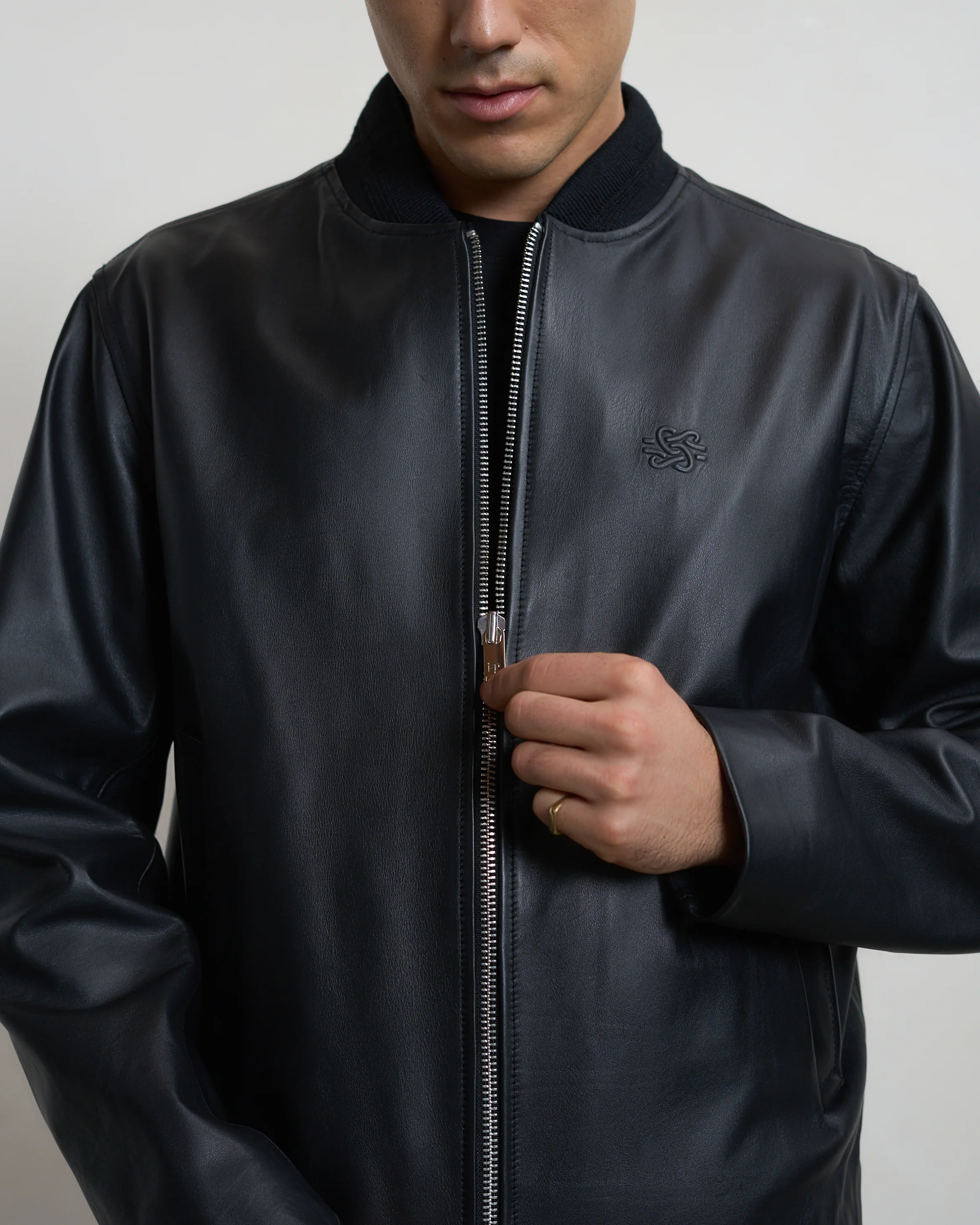 Leather Bomber Jacket Black - Image 6