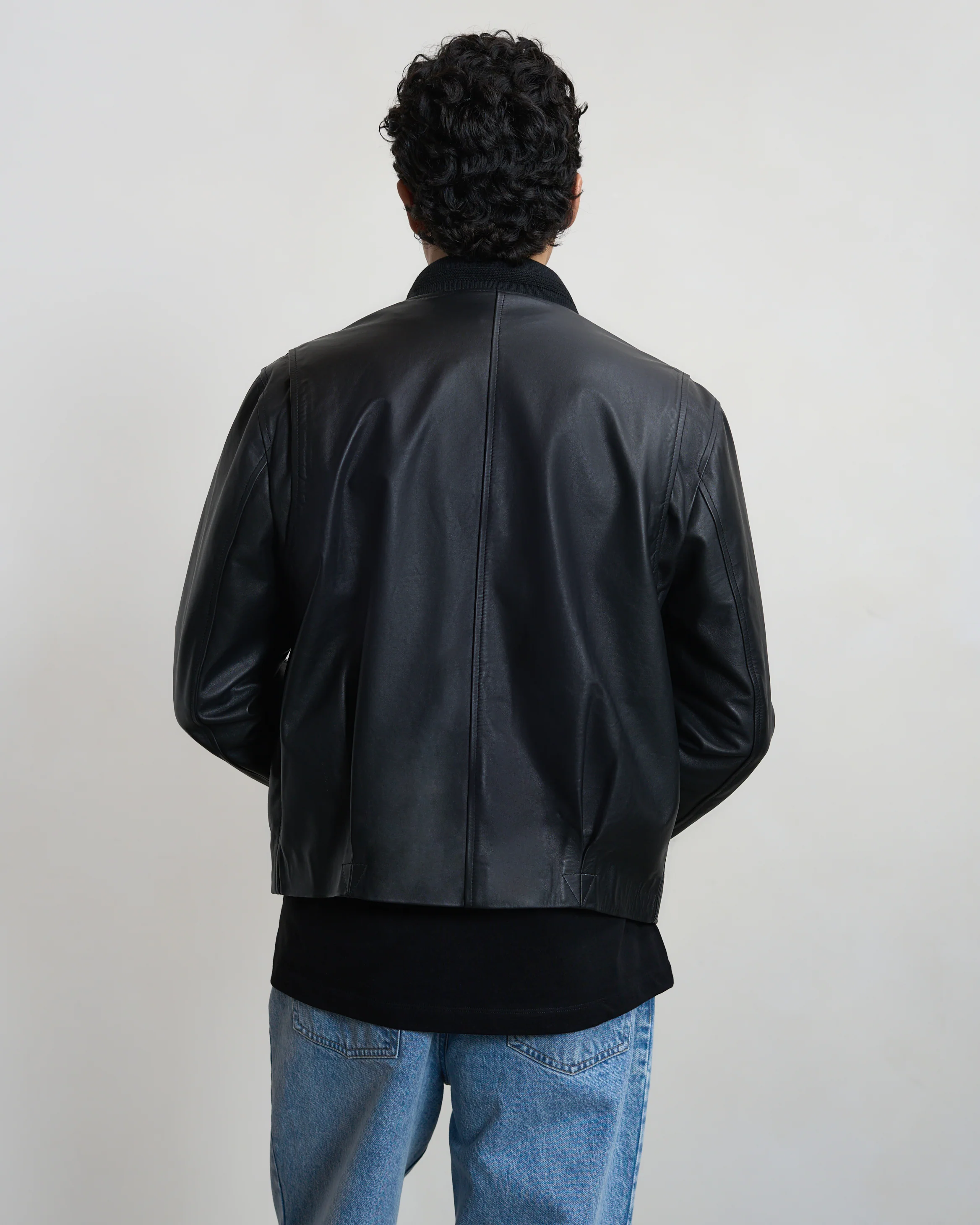 Leather Bomber Jacket Black - Image 7