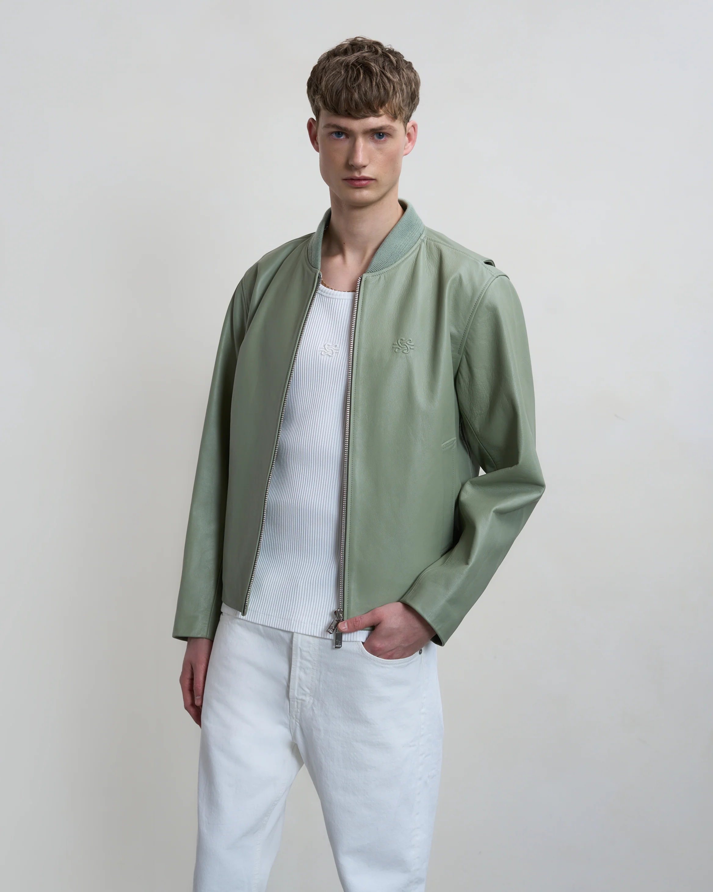Leather Bomber Jacket Tea - Image 5