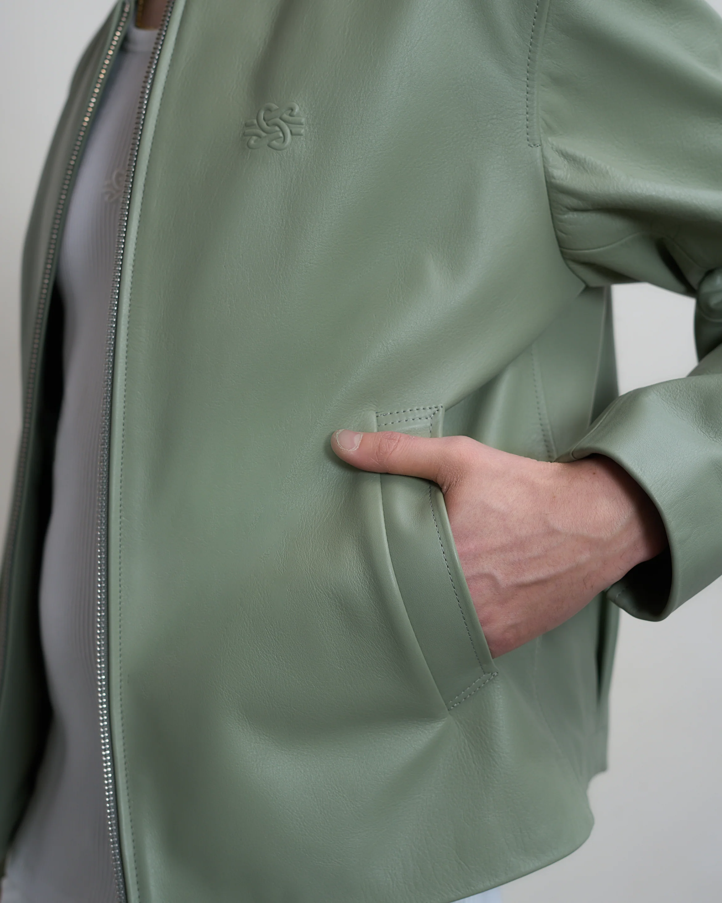 Leather Bomber Jacket Tea - Image 6