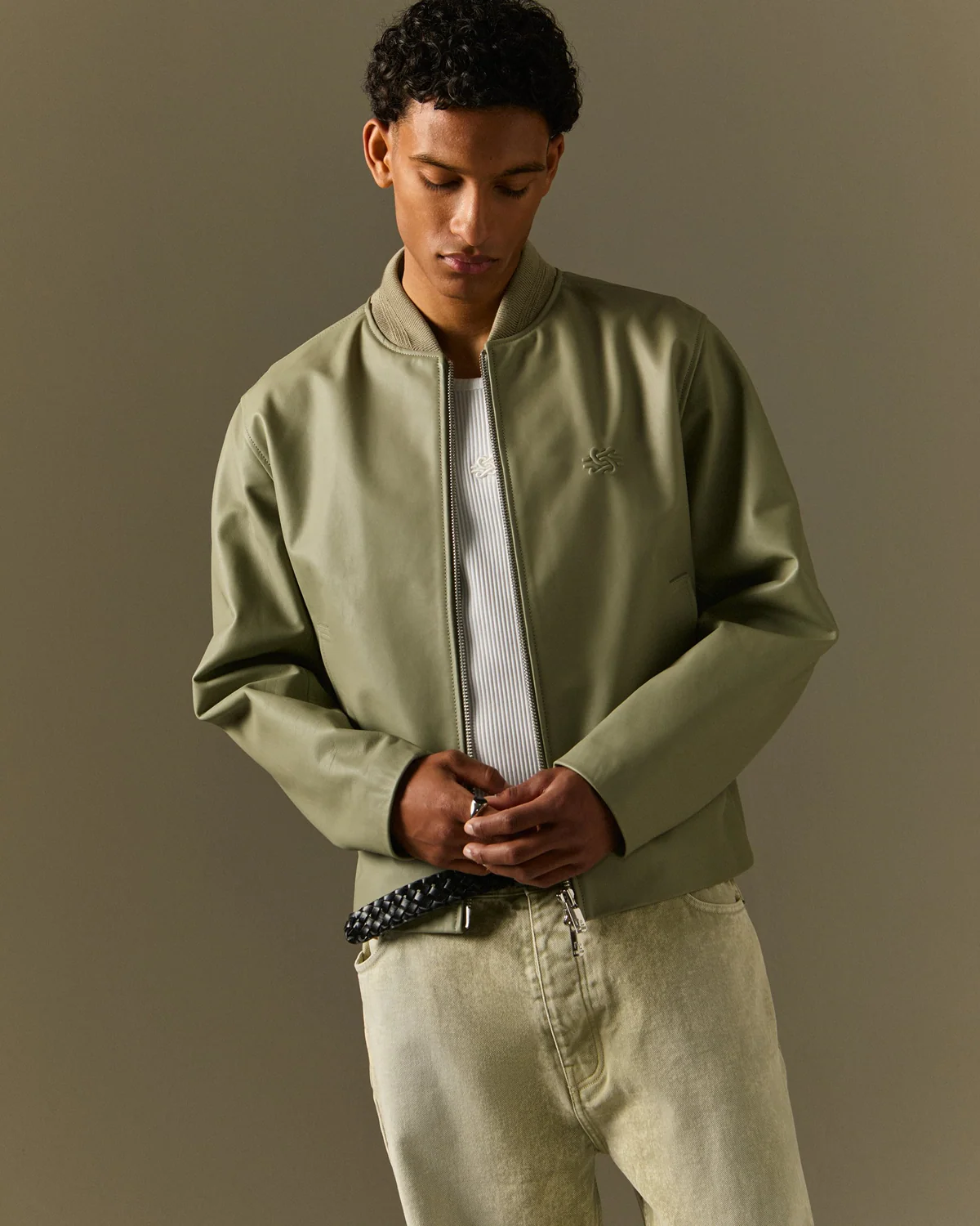 Leather Bomber Jacket Tea - Image 7